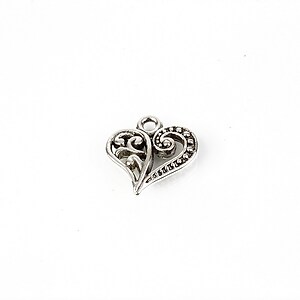 Charm argintiu antichizat inima 13x13mm