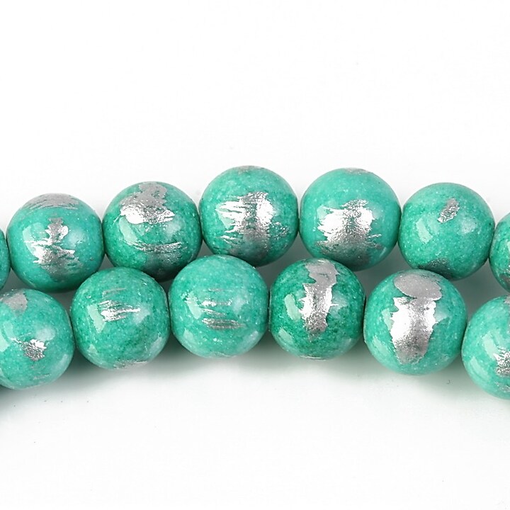 Mashan Jade cu irizatii argintii sfere 8mm - verde