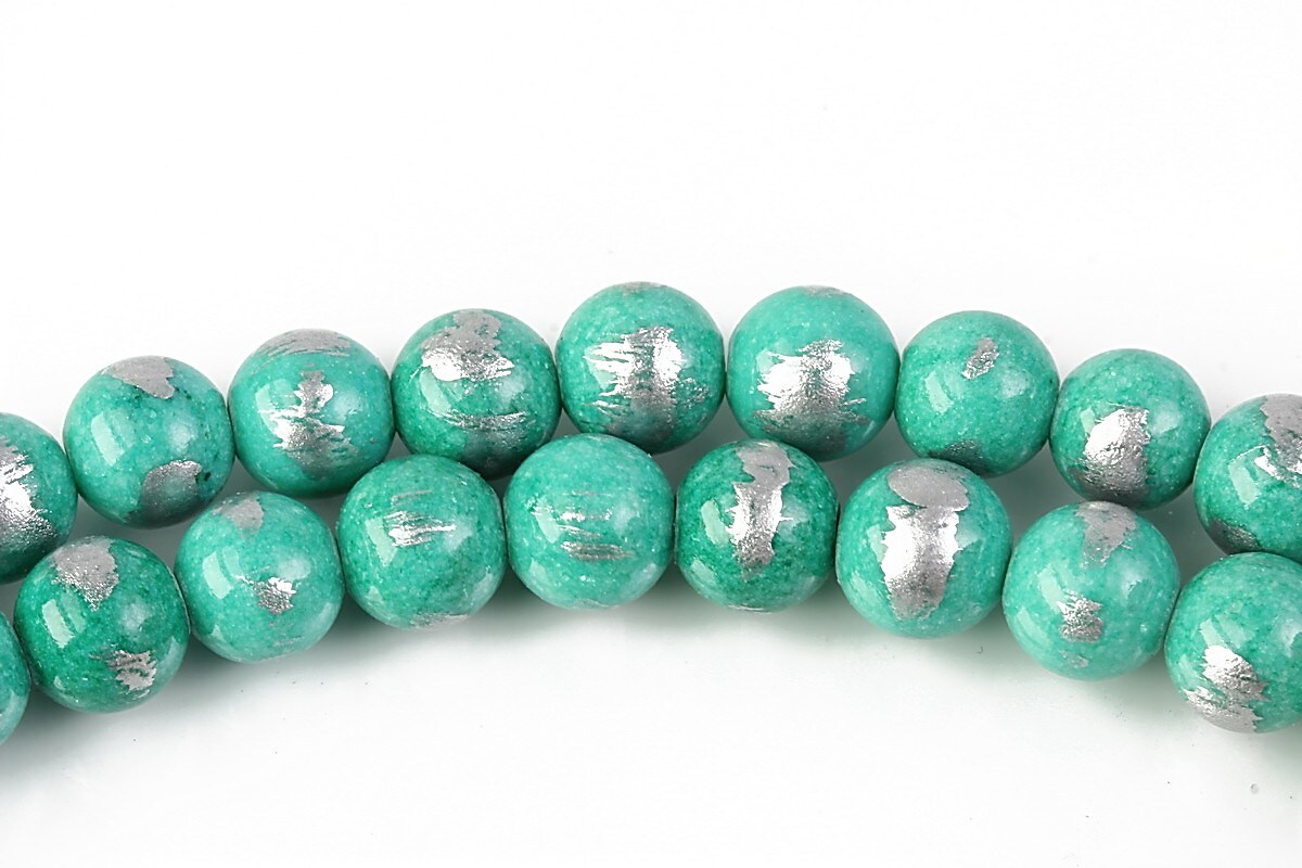 Mashan Jade cu irizatii argintii sfere 8mm - verde