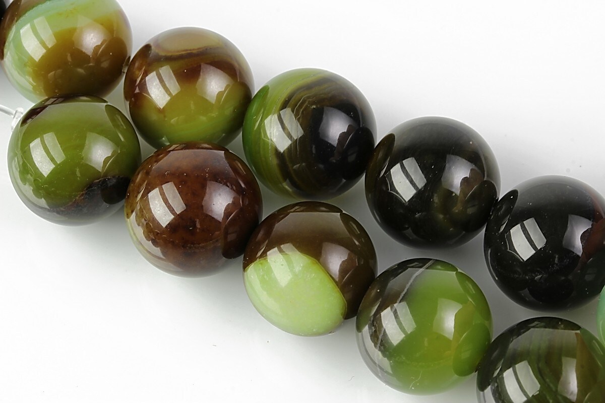 Agate striped sfere 14mm - verde olive