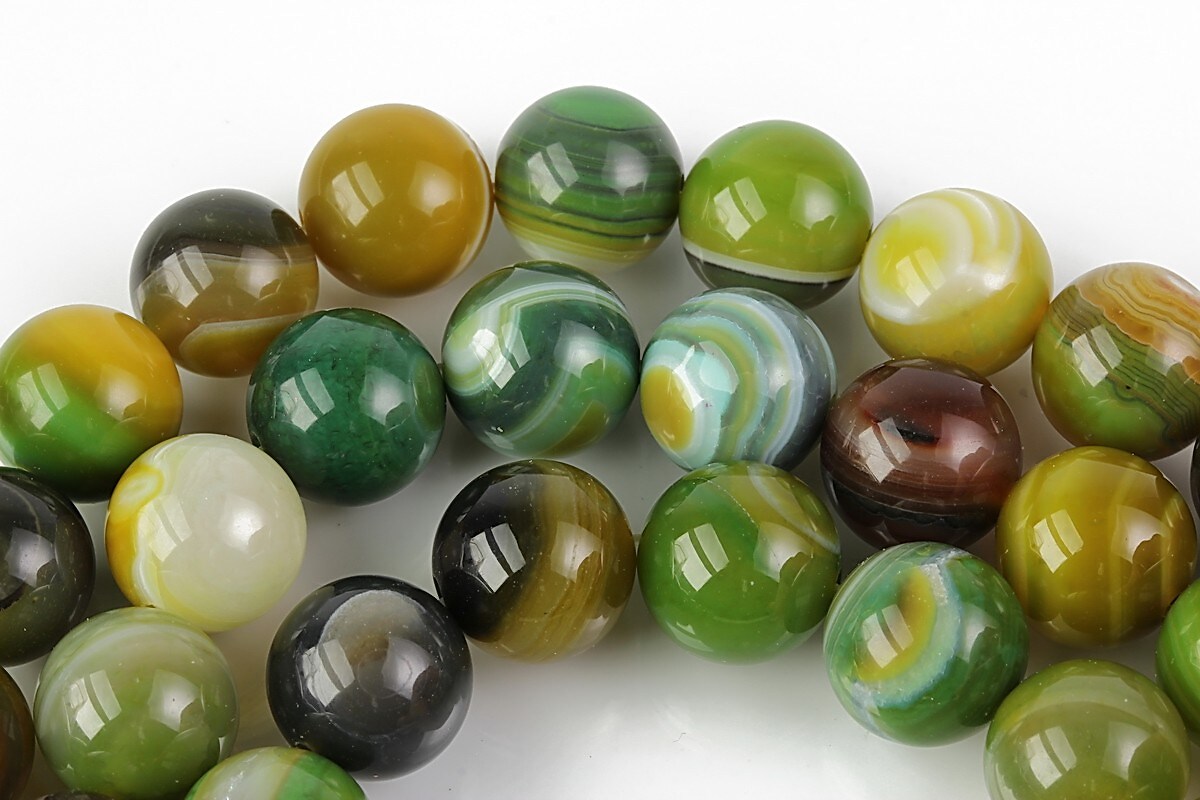 Agate striped sfere 10mm - verde olive