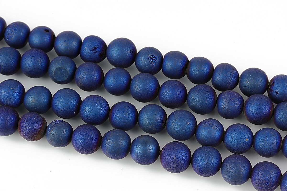 Druzy Agate electroplacate frosted sfere 6mm - albastru cobalt