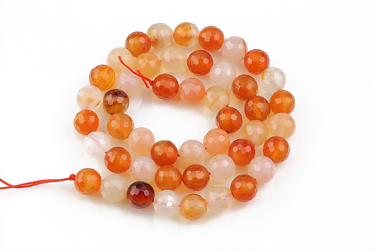 Margele agate rosii sfere fatetate 8mm (sirag)