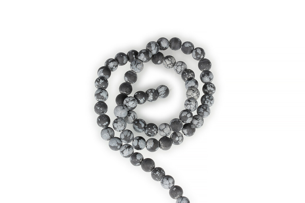 Margele Snowflake Obsidian frosted (mat) sfere 6mm (sirag)