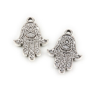 Charm argintiu antichizat mana Hamsa 24x17mm