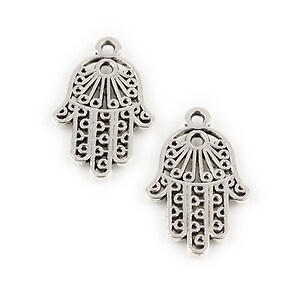 Charm argintiu antichizat mana Hamsa 24x15mm