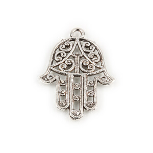 Charm argintiu antichizat mana Hamsa 30x21mm