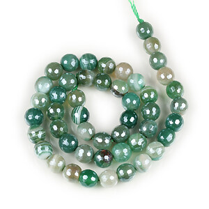 Margele agate striped placate cu pearl luster sfere fatetate 8mm (sirag) - verde