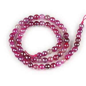 Margele agate striped placate cu pearl luster sfere fatetate 6mm (sirag) - magenta