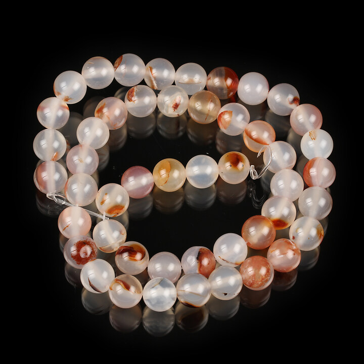 Margele agate sfere 8mm (sirag) - alb cu portocaliu