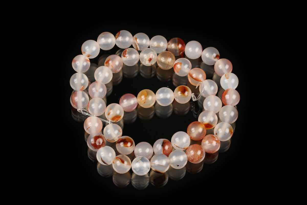 Margele agate sfere 8mm (sirag) - alb cu portocaliu