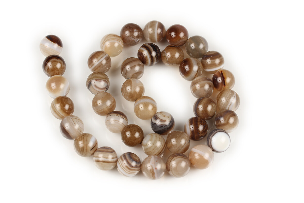 Margele agate striped sfere 10mm (sirag) - maro deschis