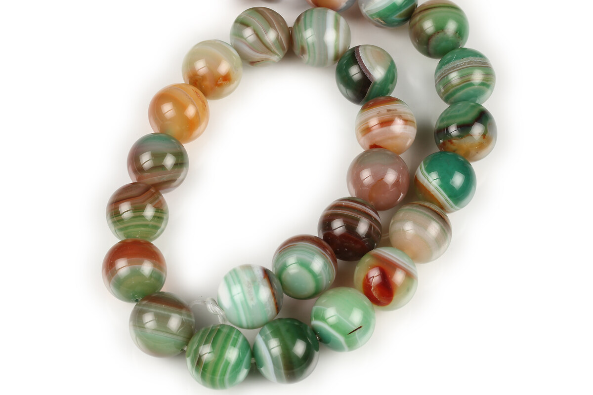 Margele agate striped sfere 14mm (sirag) - verde maro