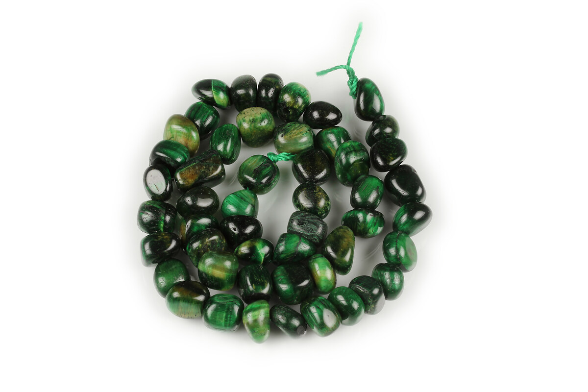 Margele ochi de tigru verde nuggets rotunjite 6-11x8-11mm (sirag)