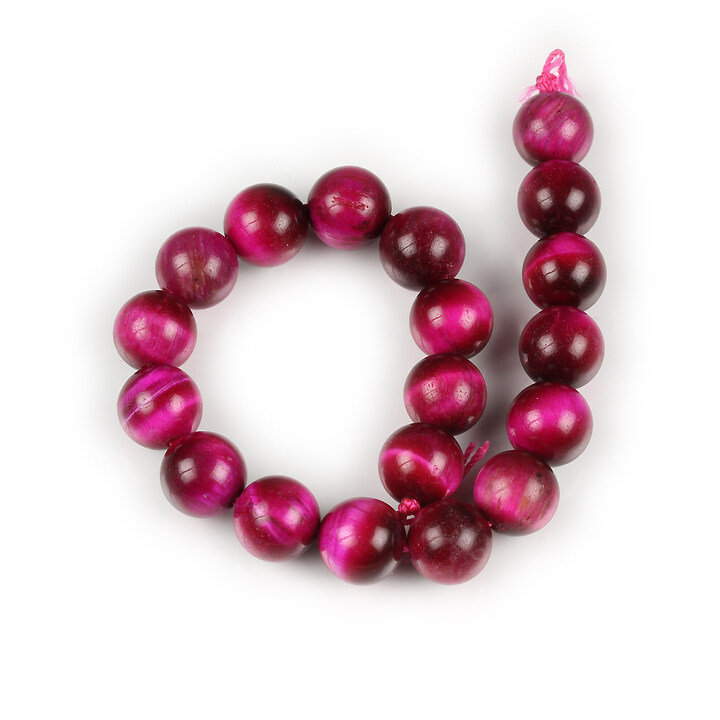 Margele scurt ochi de tigru fucsia sfere 10mm (sirag)