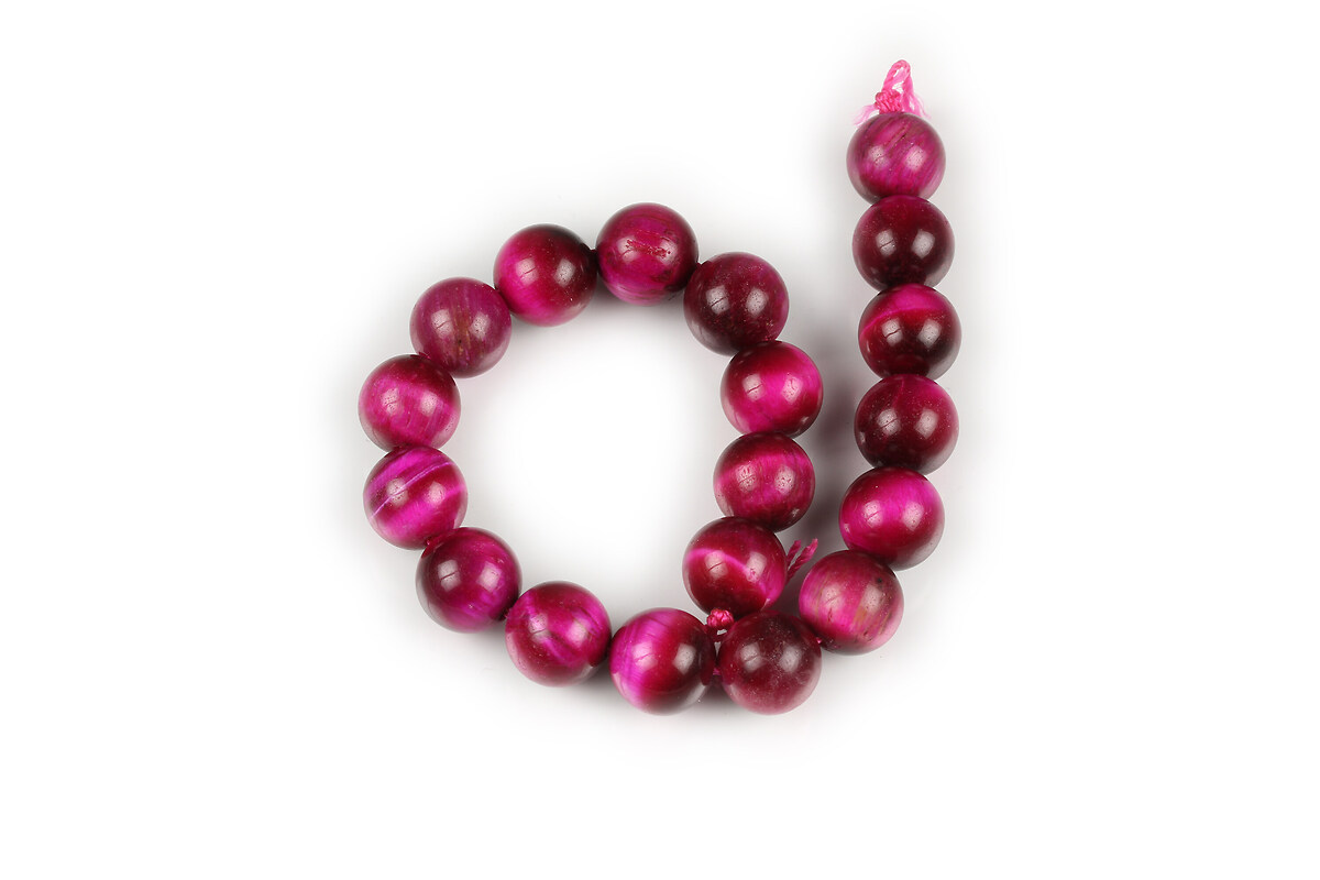 Margele scurt ochi de tigru fucsia sfere 10mm (sirag)