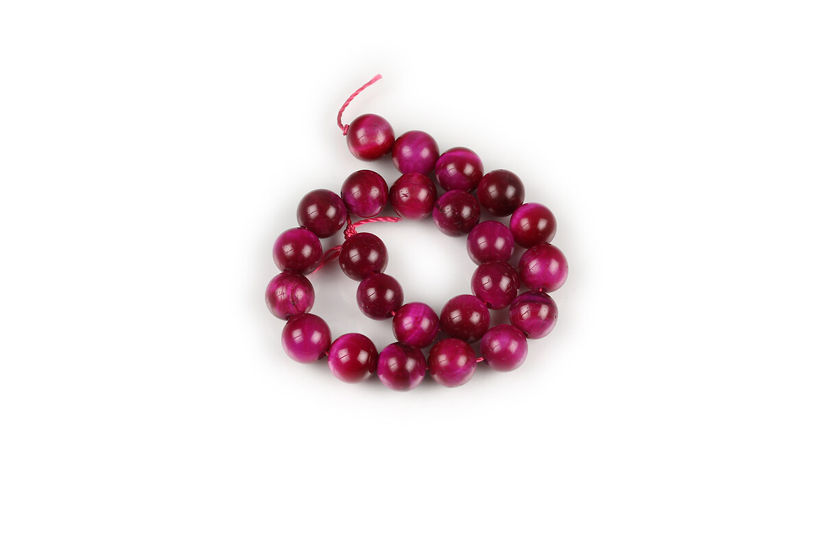 Margele scurt ochi de tigru fucsia sfere 8mm (sirag)