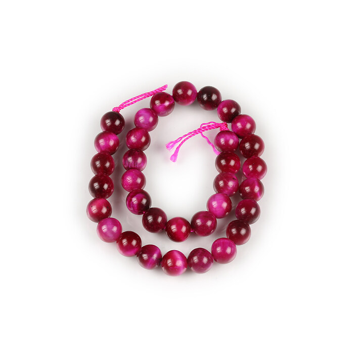 Margele scurt ochi de tigru fucsia sfere 6mm (sirag)