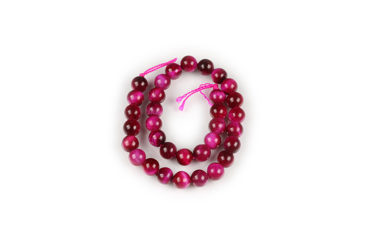 Margele scurt ochi de tigru fucsia sfere 6mm (sirag)