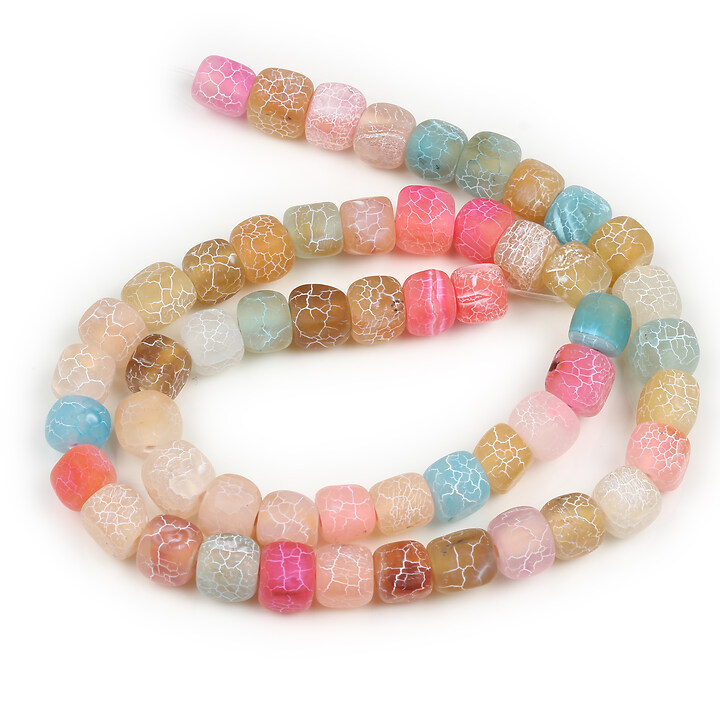 Margele agate frosted (mat) cub 7-9x6,5-8mm (sirag) - mix pastel