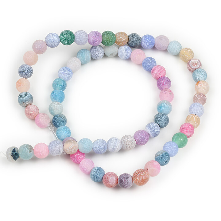 Margele agate frosted (mat) sfere 6mm (sirag) - mix pastel