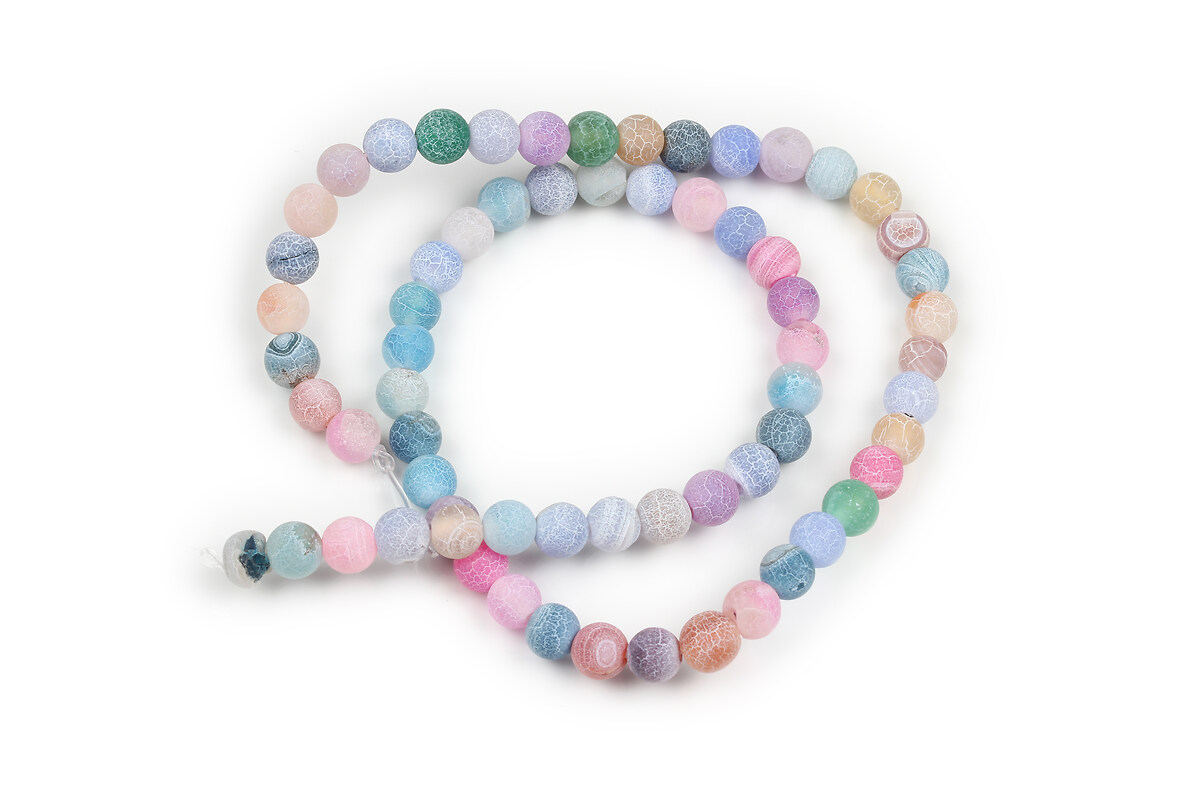 Margele agate frosted (mat) sfere 6mm (sirag) - mix pastel