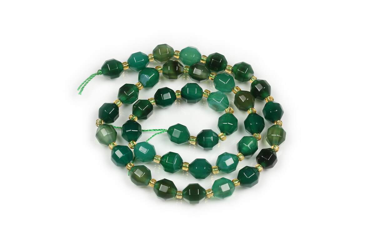 Margele agate cu fatete mari 8x7,5mm (sirag) - verde inchis