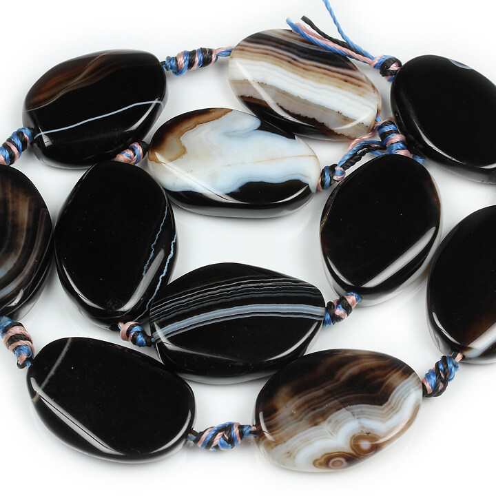 Margele agate striped negre ovale rasucite 25-27x19-21mm (sirag)