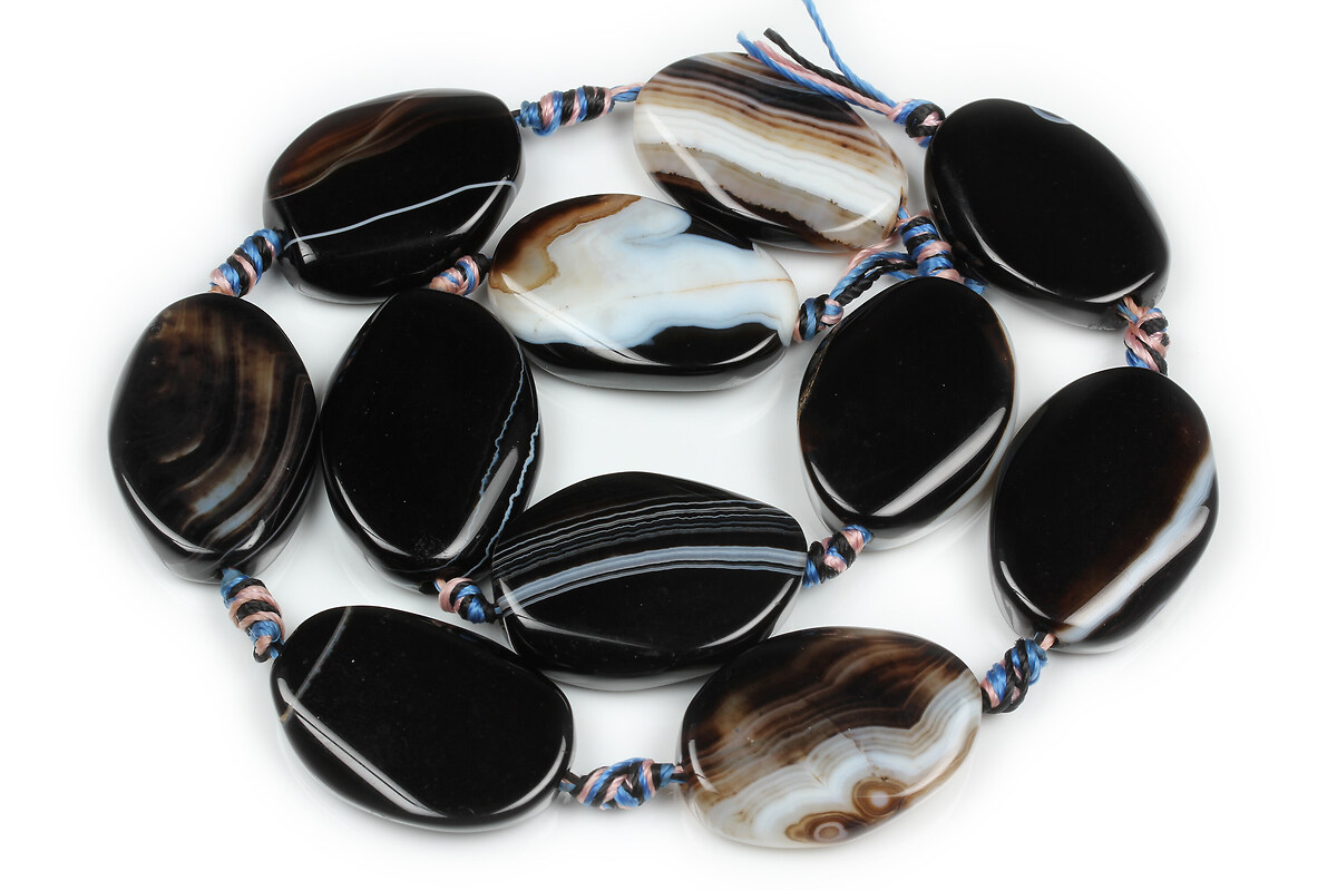 Margele agate striped negre ovale rasucite 25-27x19-21mm (sirag)