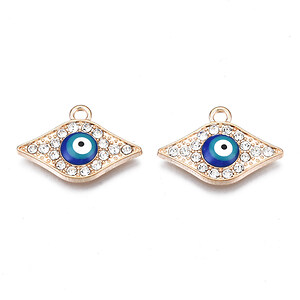 Charm auriu emailat cu strasuri albe evil eye 14,5x21mm