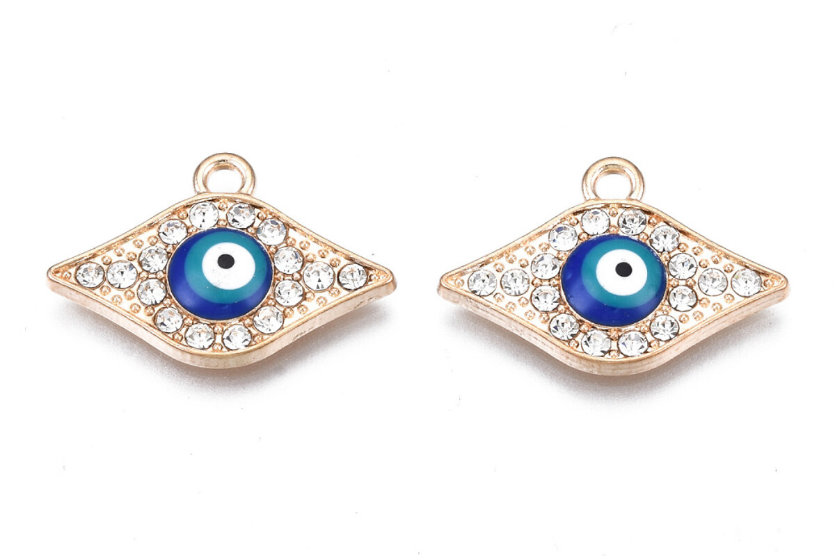 Charm auriu emailat cu strasuri albe evil eye 14,5x21mm