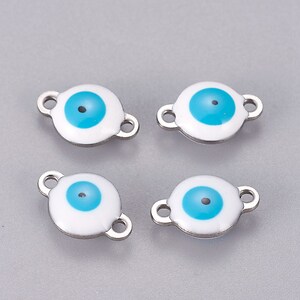 Link otel inoxidabil 304 evil eye emailat 14x10mm - alb